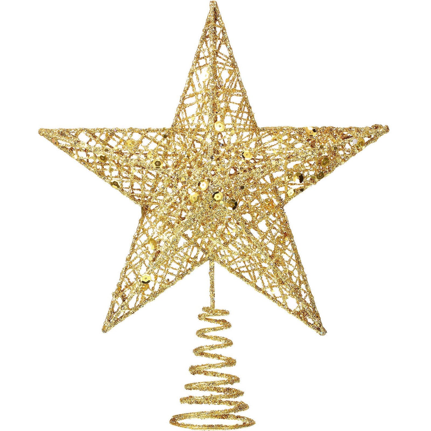 Blulu 10 Inches Gold Christmas Star Topper Xmas Tree Topper Glitter Treetop Star for Christmas