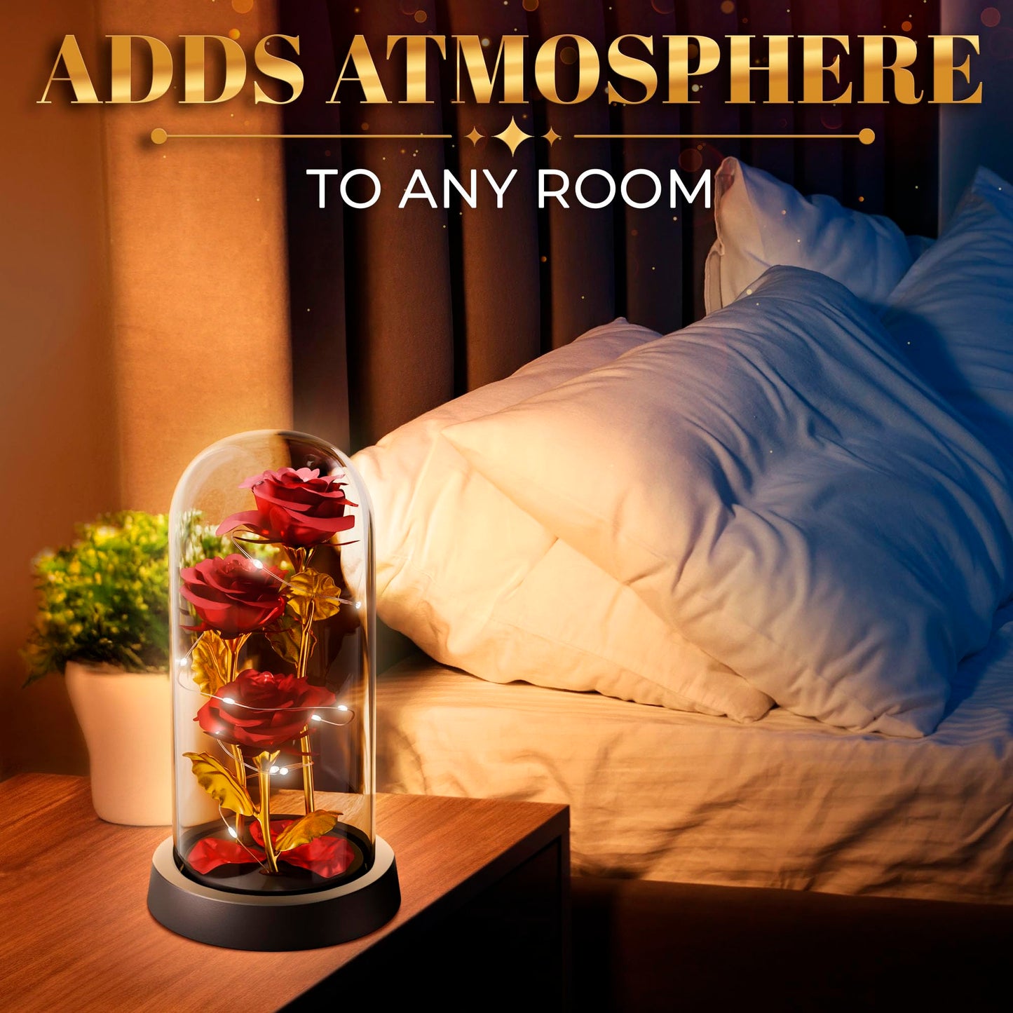 Kotko LED Light Up Rose in Glass Dome in Gift Box for Mom & Grandma, Birthday Gifts for Women, Romantic Forever Flowers — Lighted Rose Lamp, Battery Powered Home Decor (Red)