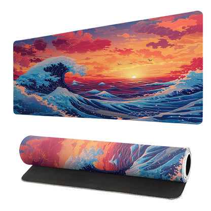 Gaming Mouse Pad Desk Pad,Extended Big Mouse Pad,31.5x11.8 Inch Long Computer Keyboard Mouse Mat Mousepad with 3mm Non-Slip Base and Stitched Edge for Gaming and Office… (Sunset Wave)