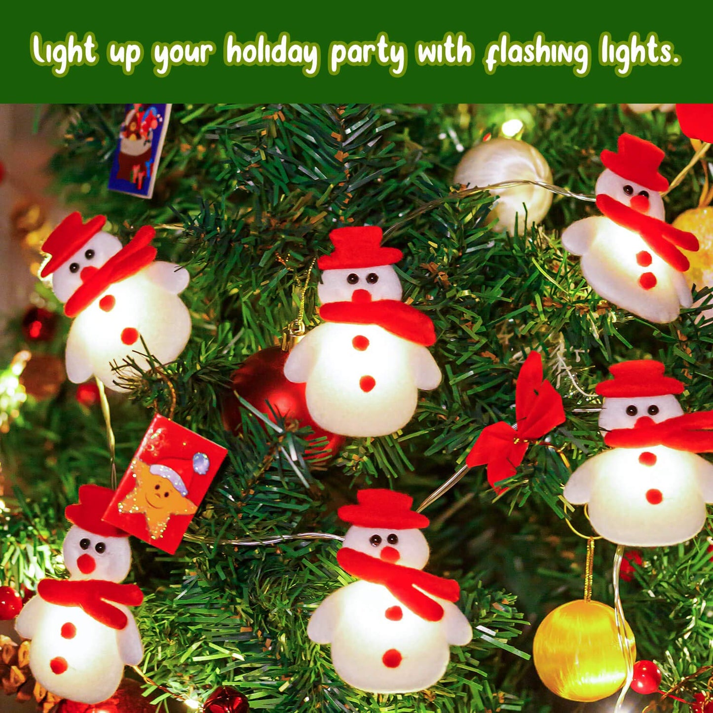 ZAUGONTW Christmas Snowman String Lights - 10 LEDs 5.4ft Waterproof Light Up String Lights, Short Plush Lights for Christmas Decorations (Battery Operated)