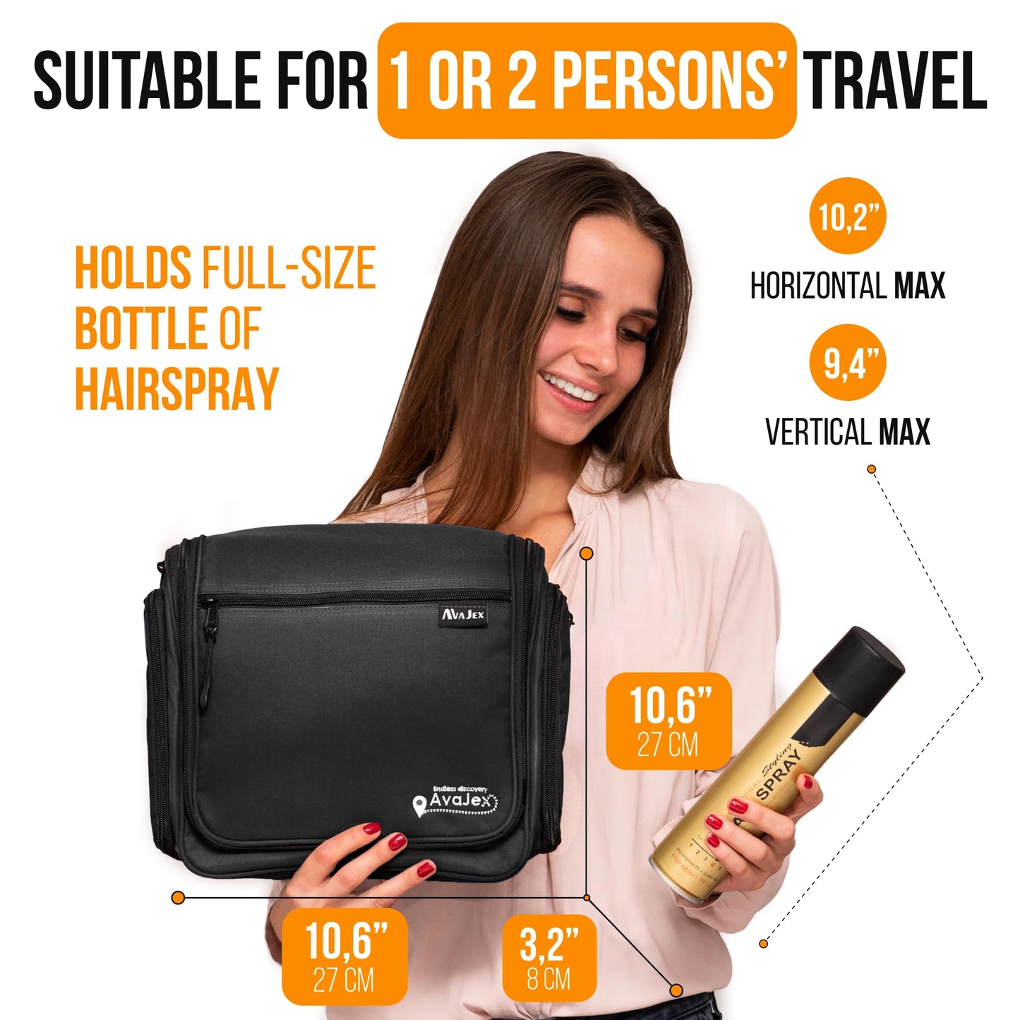 Premium Hanging Travel Toiletry Wash Bag for Men and Women - Large Toiletry Organizer - Waterproof Hygiene Bag with Metal Swivel Hook, YKK Zippers and 19 Compartments for Toiletries, Makeup, Cosmetics