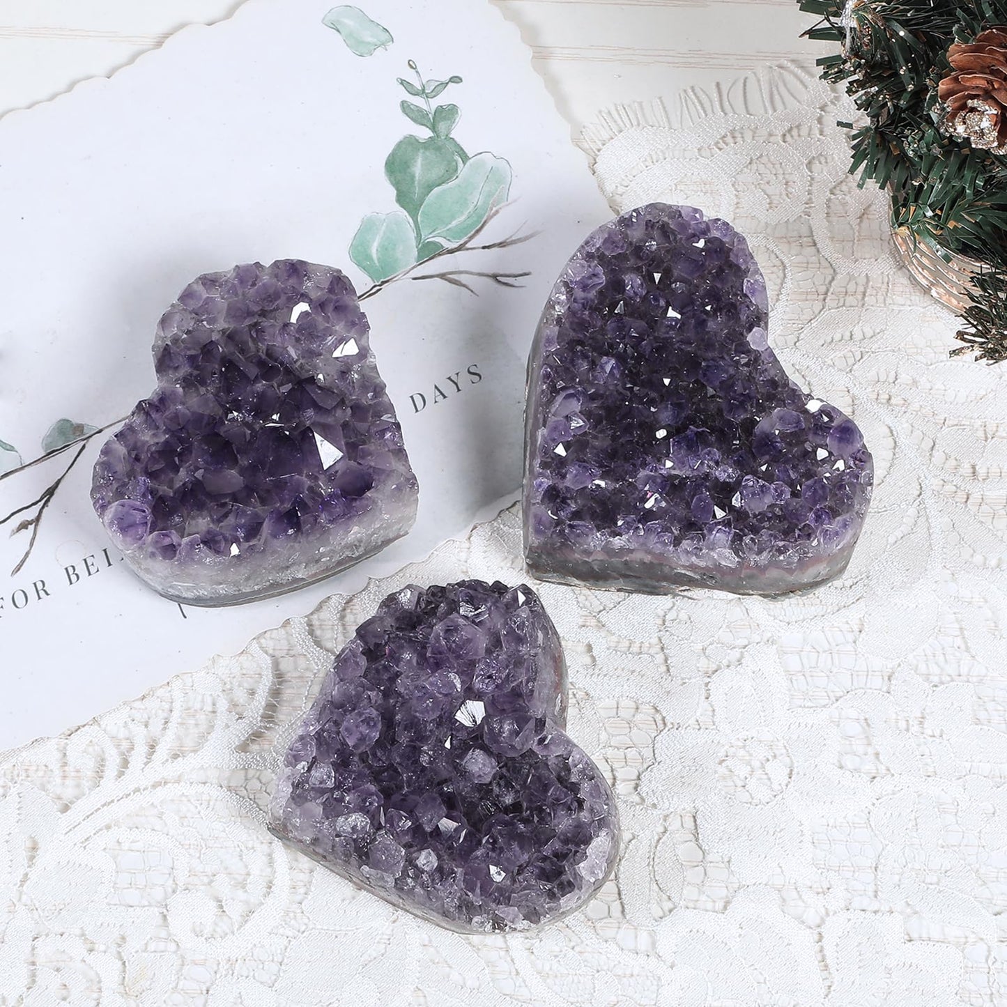rockcloud Natural Amethyst Heart Crystal Cluster, Reiki Crystal Palm Geode Stone Specimen for Positive Energy, 0.44-0.66 lb