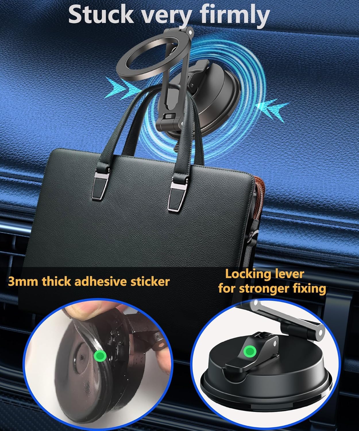 Vacuum Magnetic Phone Holder, Suction Cup Phone Mount, Foldable Strong Magnetic Cell Phone Holder for Car/Gym/Mirror/Smooth Surface,Compatible with iPhone Galaxy Phone-Black