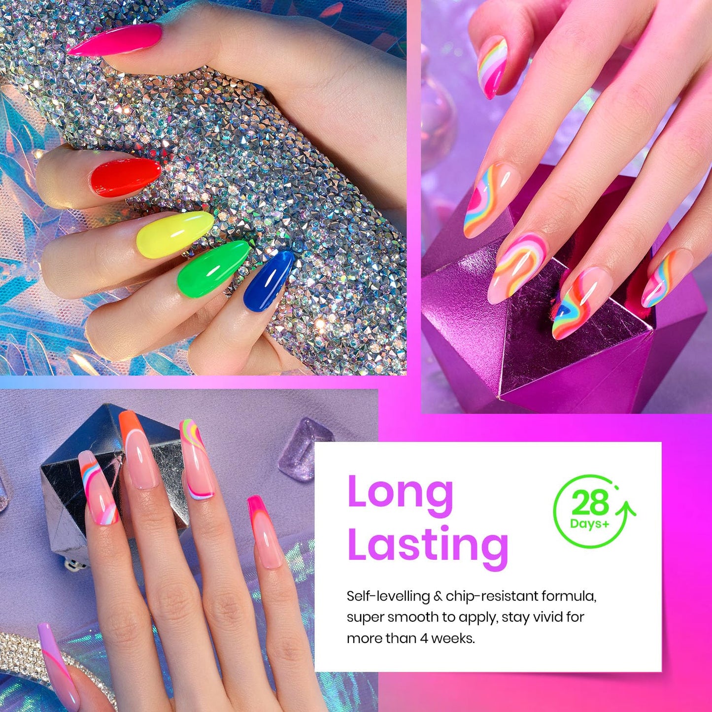 Beetles Gel Polish Set, Halloween Neon Kit 20 Colors Gel Nail Polish with 3Pcs Base Gel Top Coat Hot Pink Orange Blue Magenta Lemon Green Colors Soak Off UV Manicure Rainbow Nail