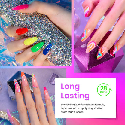 Beetles Gel Polish Set, Halloween Neon Kit 20 Colors Gel Nail Polish with 3Pcs Base Gel Top Coat Hot Pink Orange Blue Magenta Lemon Green Colors Soak Off UV Manicure Rainbow Nail