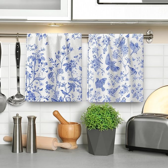 Chinoiserie Floral Kitchen Dish Towels 16x24 Inch, Chinoiserie Decor