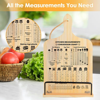 comfoyar Cookbook Stand for Kitchen Counter, Sturdy Recipe Book Holder with Adjustable Angle, Foldable Wood Cook Book Stand Holder with Measurement Conversion Chart for Baking, Easy Storage