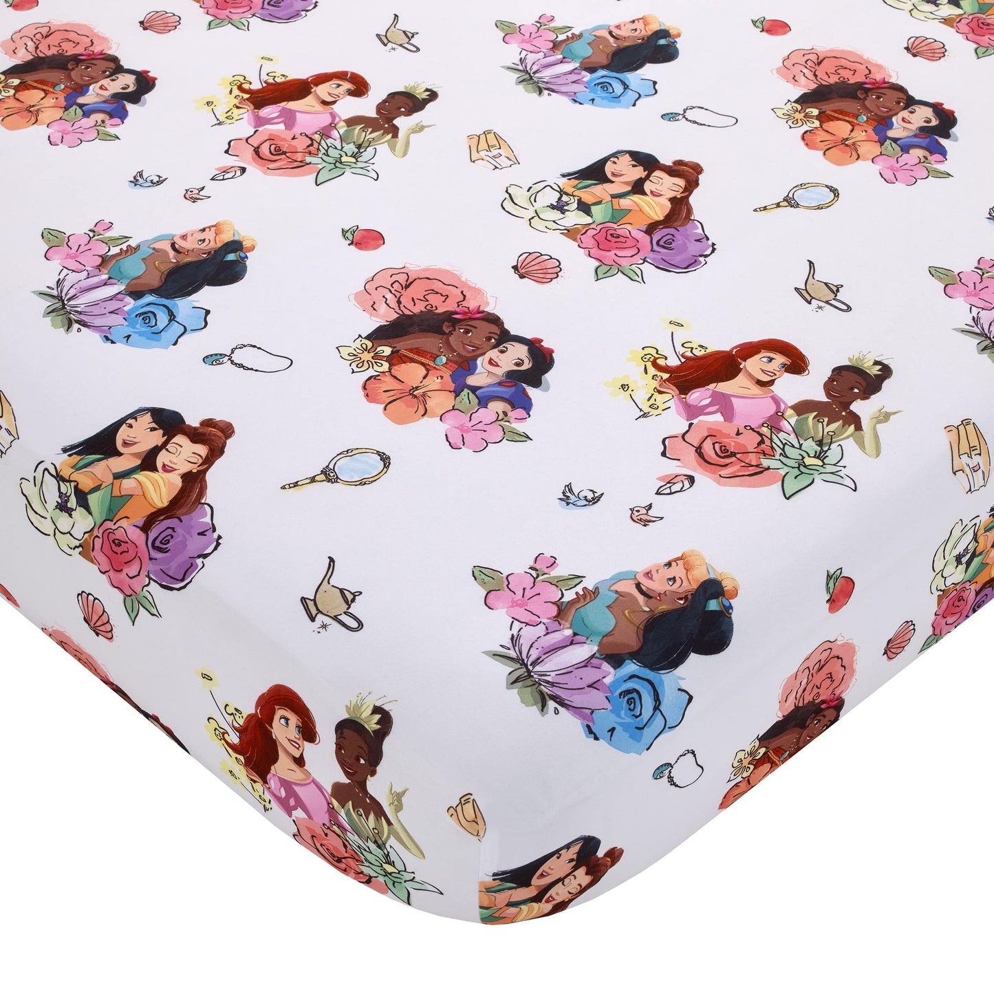 NoJo Disney Alice's Wonderland Bakery Tea Party Pink and Purple 4 Piece Toddler Bed Set - Comforter, Fitted Bottom Sheet, Flat Top Sheet, and Reversible Pillowcase