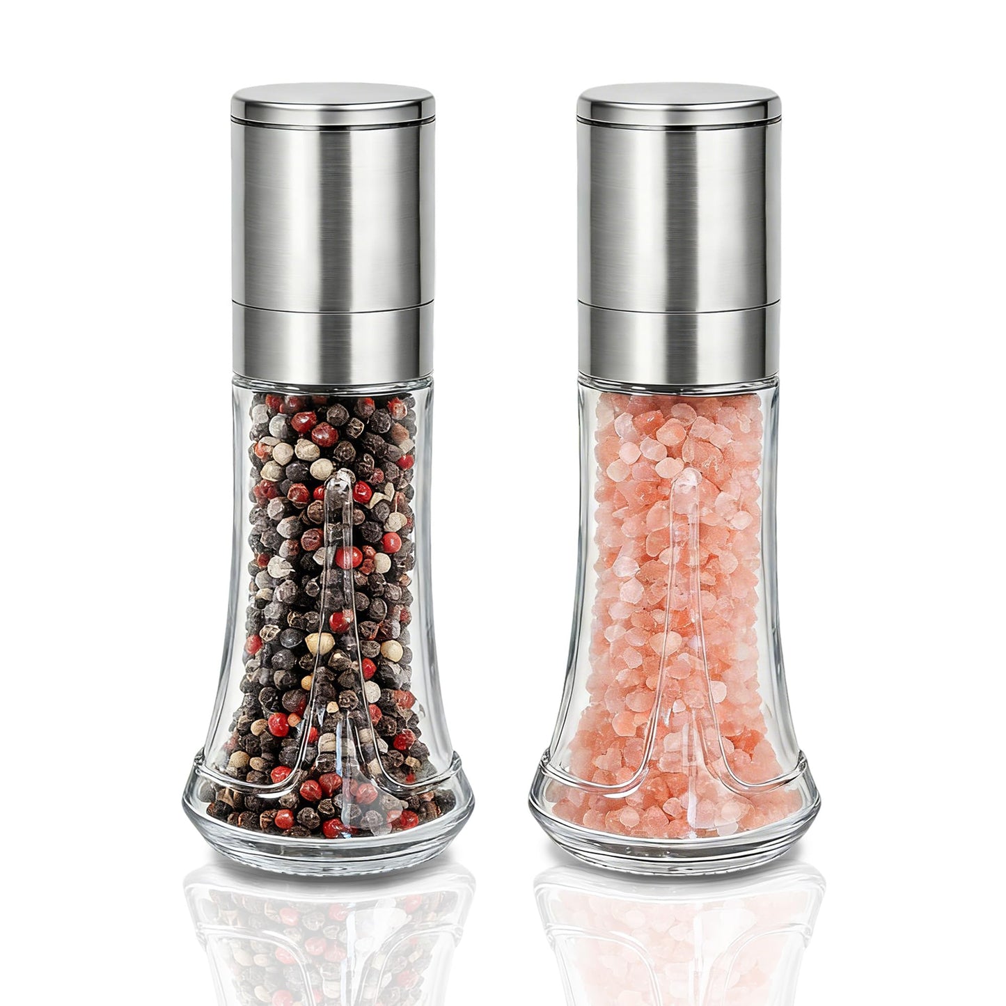 Aelga Salt and Pepper Grinder Set - 4oz Glass Manual Pepper Mill with 5-Level Adjustable Coarseness, Refillable Salt Grinder for Kitchen, Modern Kitchen Gift Set with Silicone Funnel
