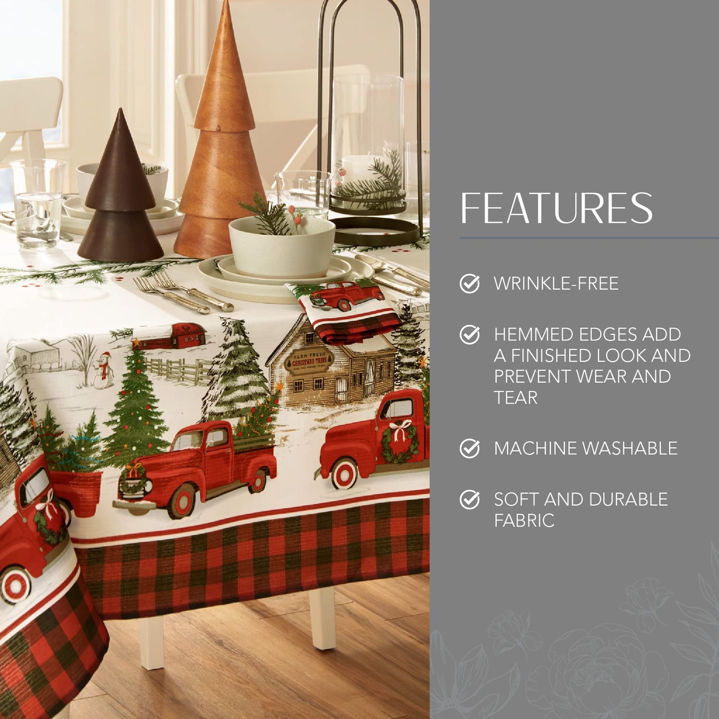 Elrene Home Fashions Vintage Truck Christmas Tree Farm Polyester Tablecloth, 60"X84", Rectangle