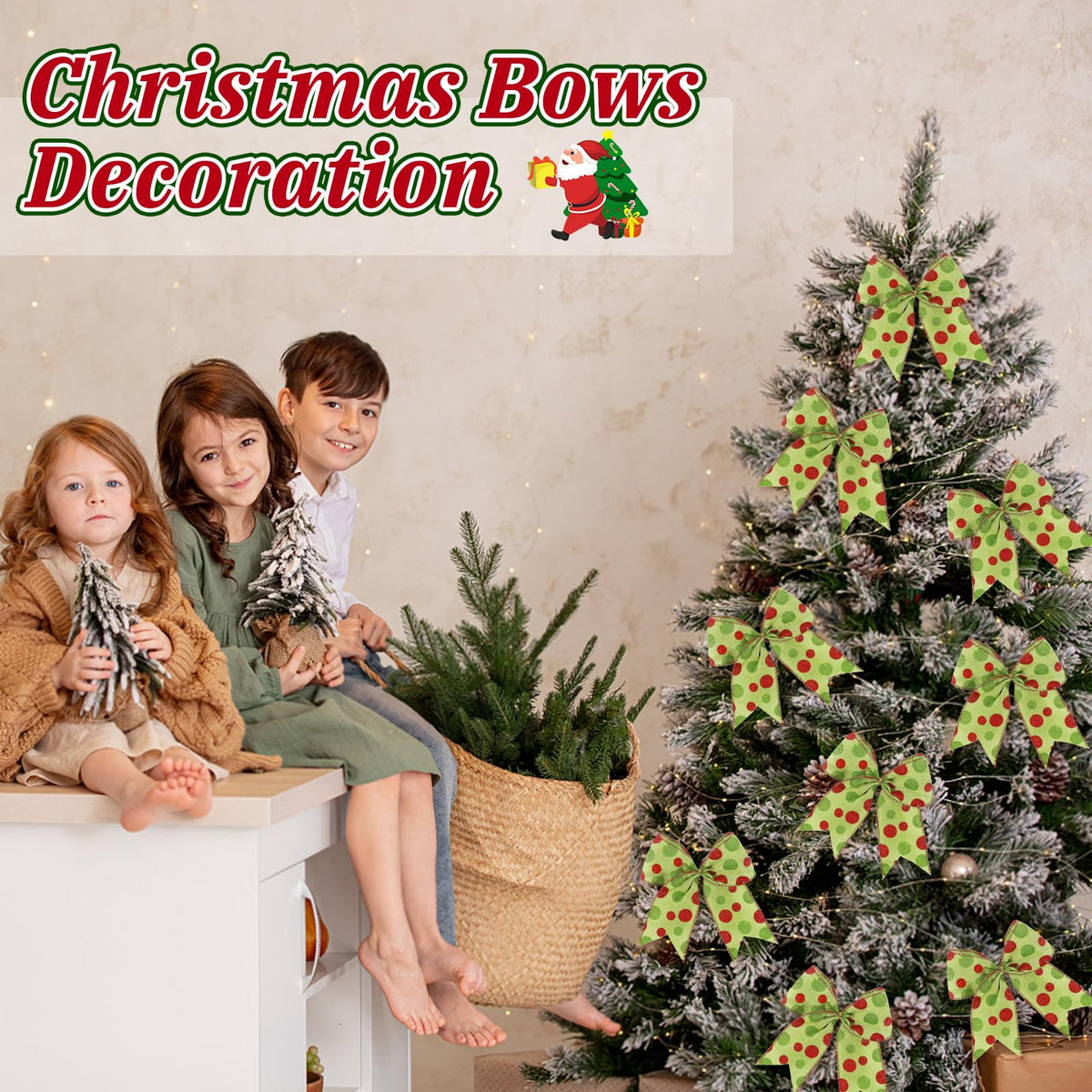 Miucat 16 Pcs Christmas Tree Bows Decoration, 6 Inch Large Christmas Bows Red Green Dot Bows Ribbons Ornaments Christmas Wreath Decorations for Tree Gift Wrapping Wall Home Front Door Decor