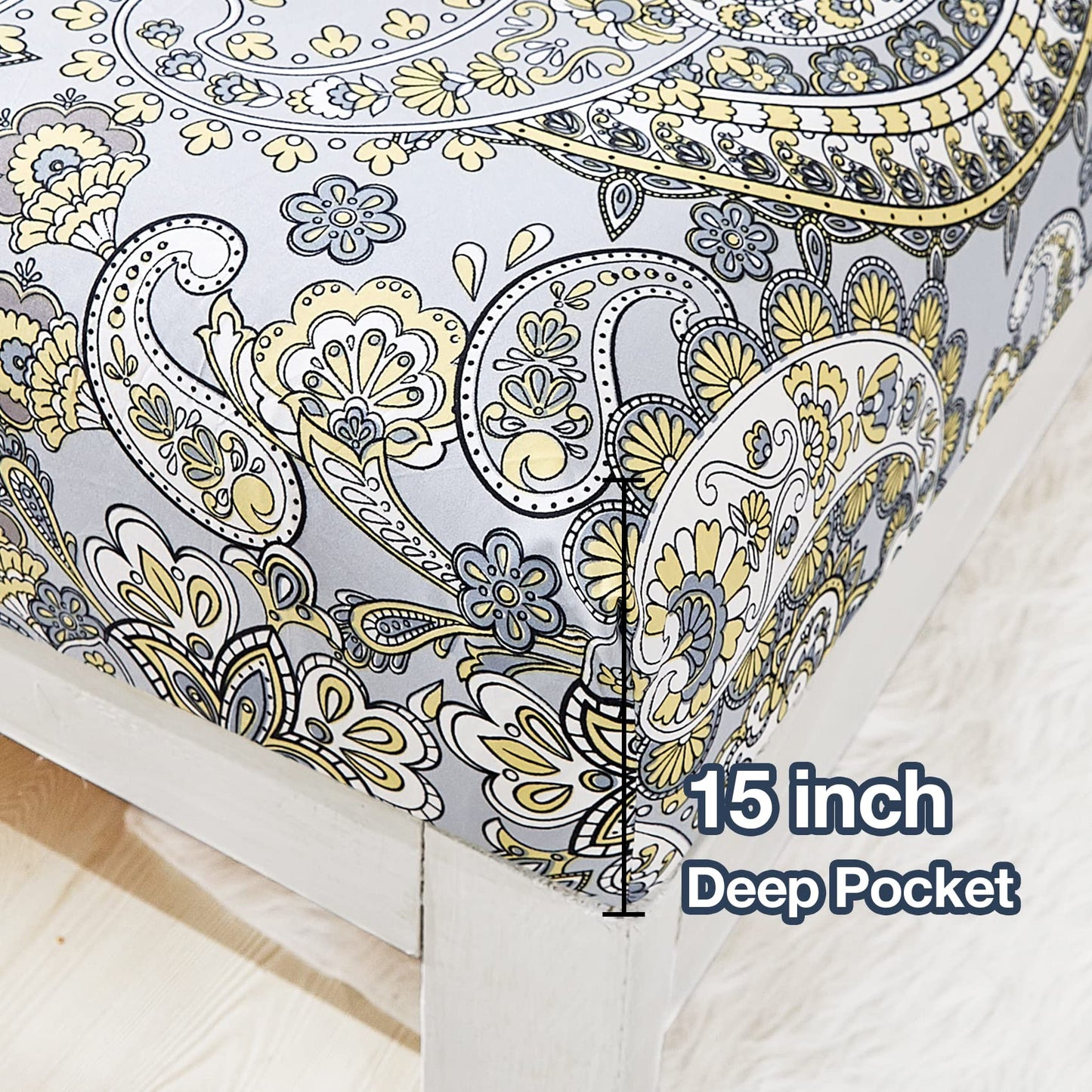 JSD Paisley Sheet Set Queen Size, 4 Piece Retro Pattern Microfiber Bedding Sheets Extra Deep Pocket