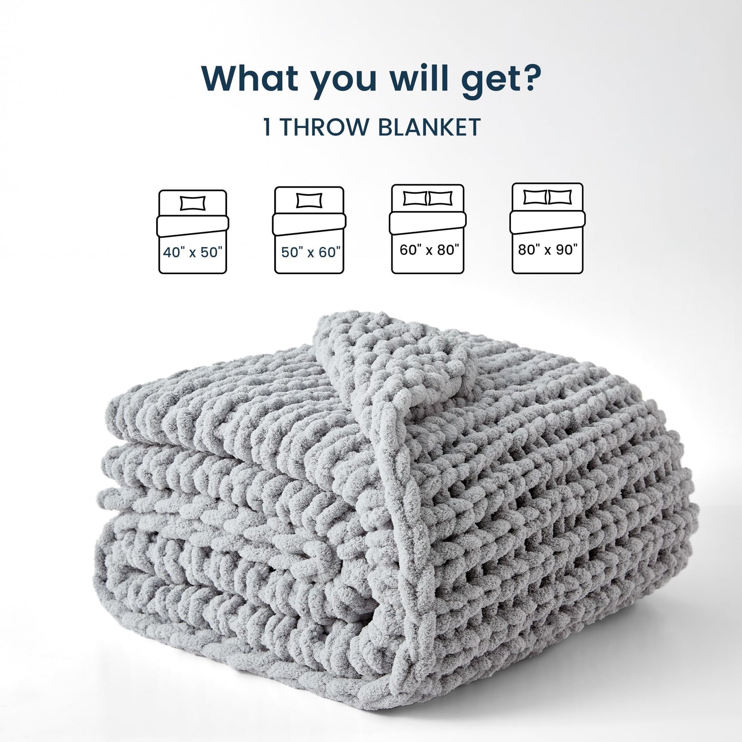 SLEEP ZONE Chunky Knit Throw Blanket for Couch, Throw Blankets for Bed - Hand Made Cozy Soft Large Rope Knot Heavy Blankets Home Decor (Grey, 40x50in)
