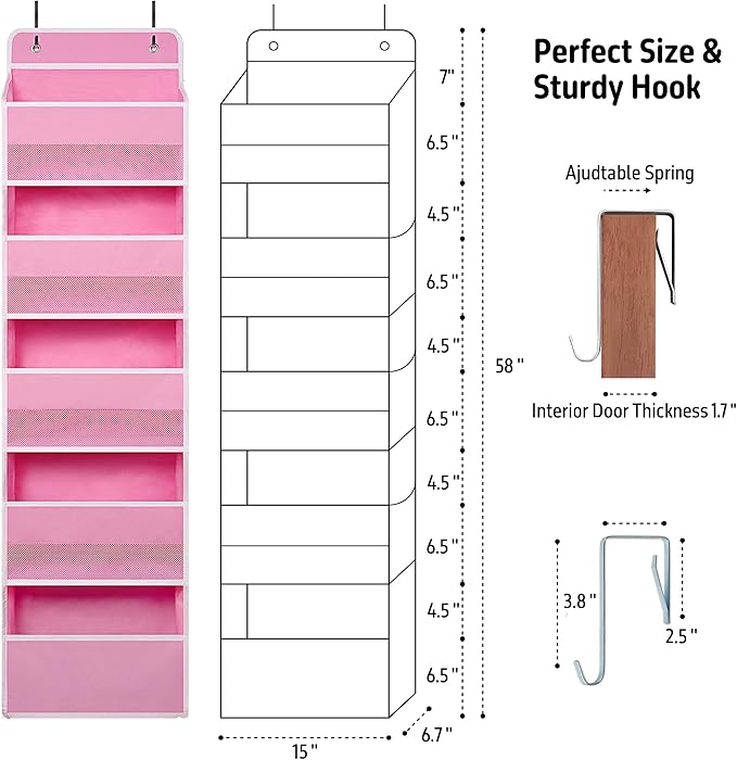 Over Door Organizer with 5 Large Pockets, Heavy Duty Hanging Organizer Storage