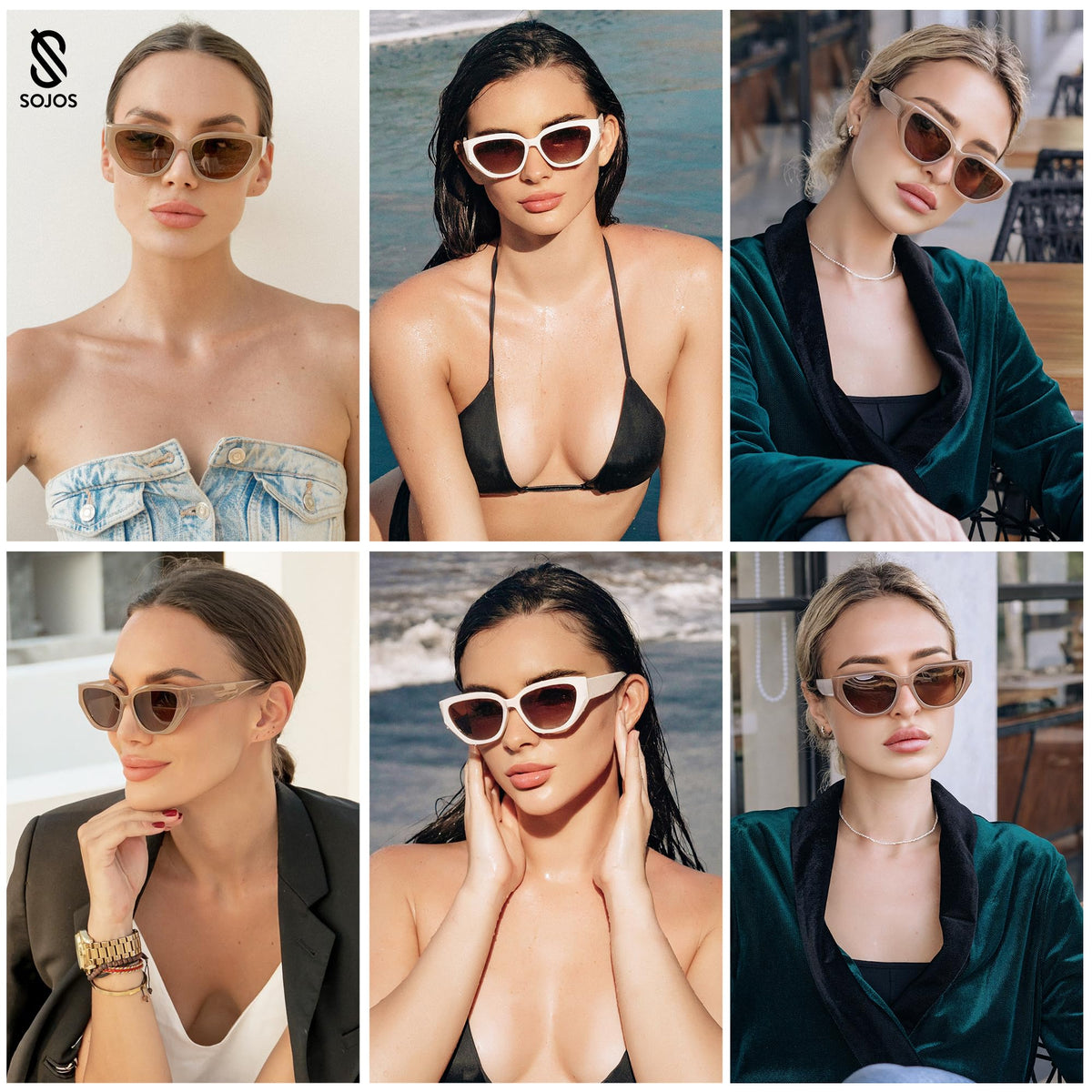 SOJOS Trendy Cute Cat Eye Polarized Sunglasses for Women Fashion Cateye Womens Sunnies SJ2237, Mocha Brown Frame Light Green Lens