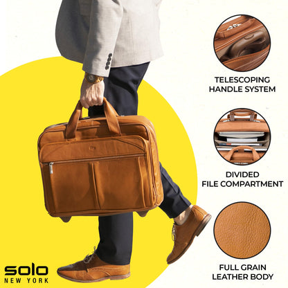 Solo Walker 15.6 Inch Laptop Bag, One Size, Walker Laptop Bag with Wheels, Leather, Skin-Coloured, Standard Size, Walker Leather Laptop Bag