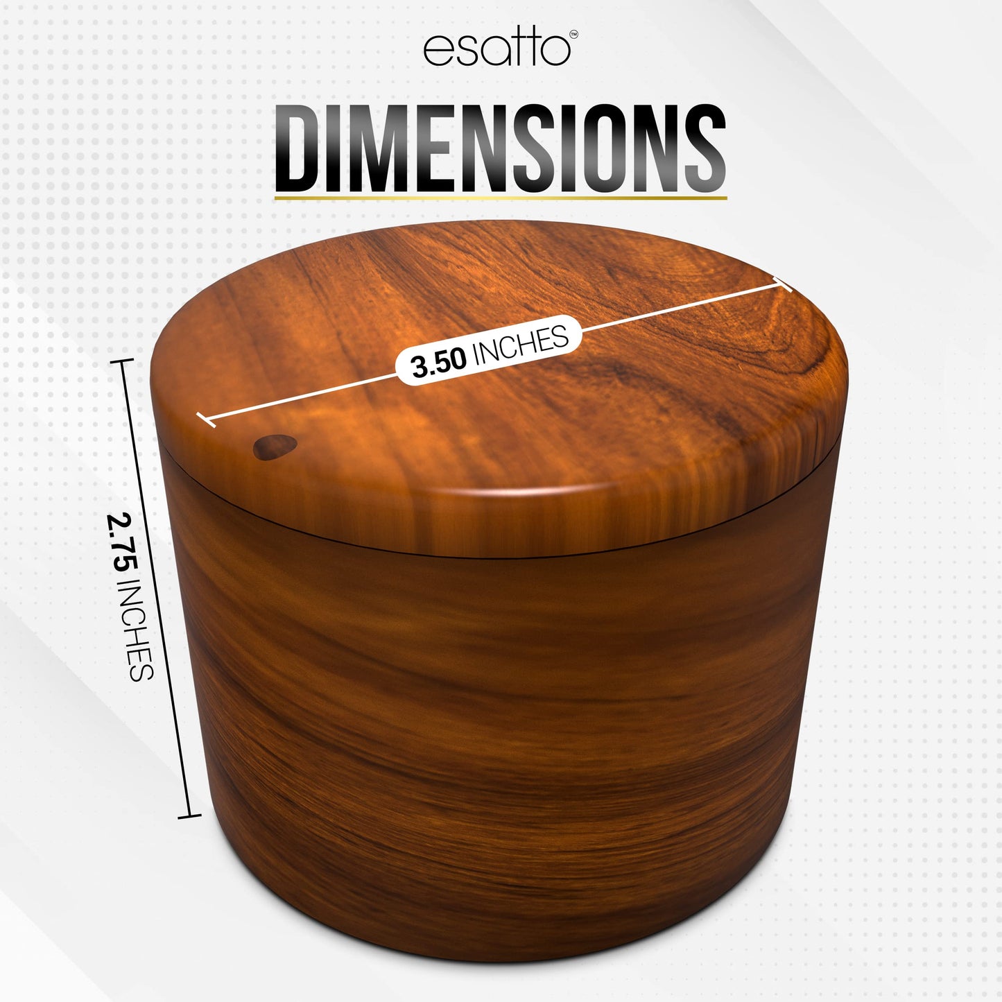 Esatto Round Acacia Wooden Salt Box, Magnetic Swivel Lid, Salt pepper or Spice Storage Box, 2 Wine Pourers Included