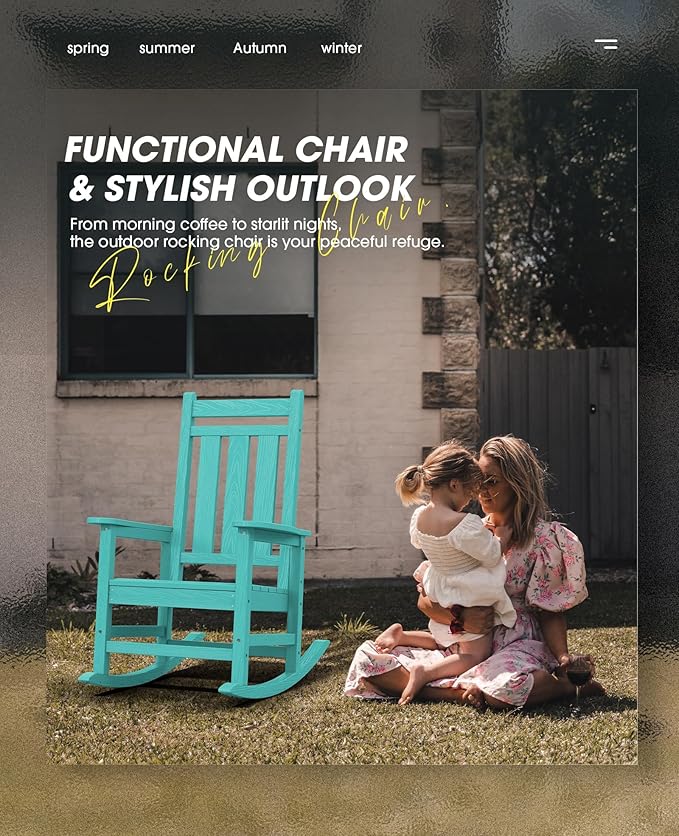 KINGYES Oversized Outdoor Rocking Chair Set of 2, All-Weather Patio Rocking Chairs for Porch, HDPE Outdoor Patio Rockers with High Back & Wide Seat for Garden, Lawn, Aruba