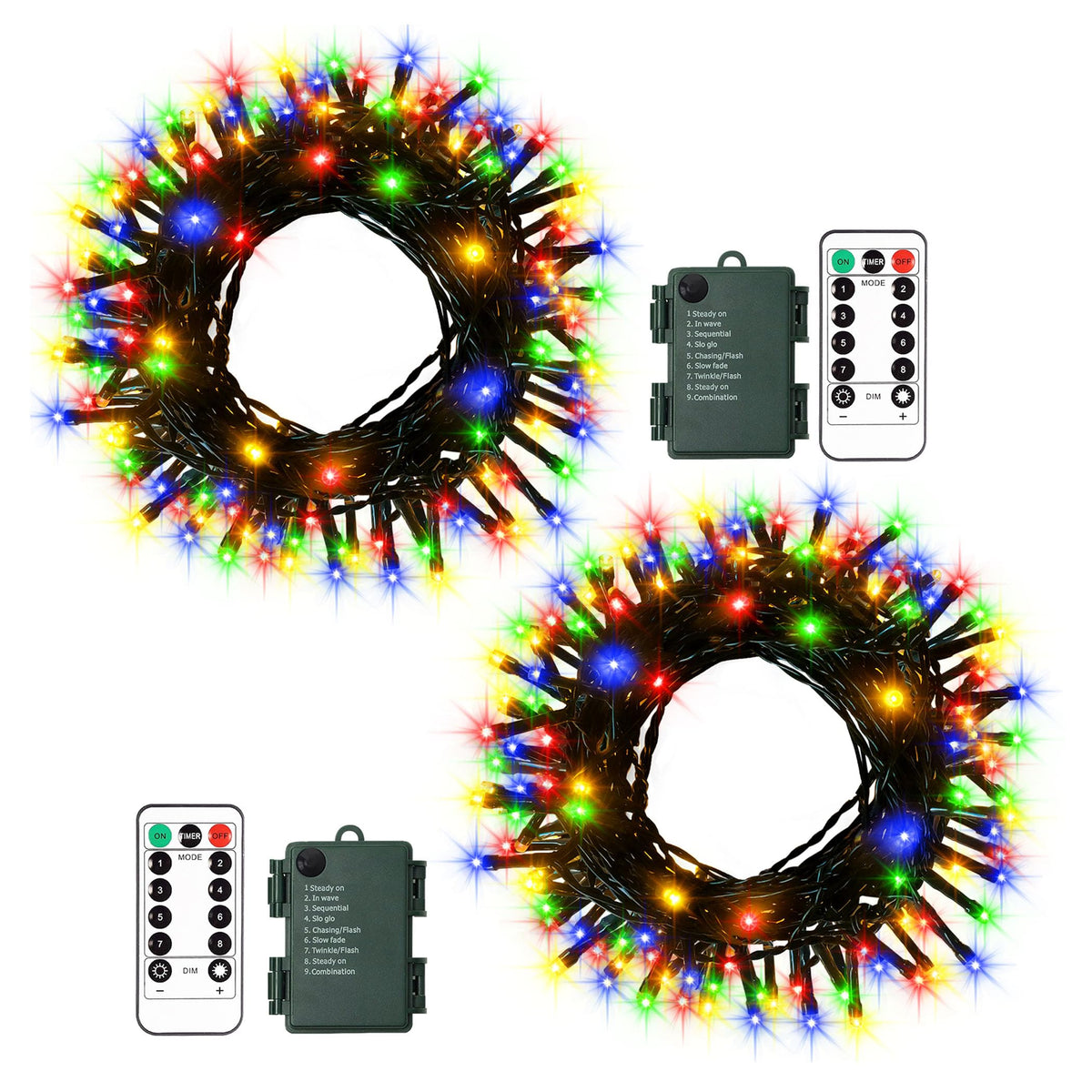 DBFAIRY 2Pack String Lights Battery Operated with Remote for Xmas,Multicolor 16.4ft