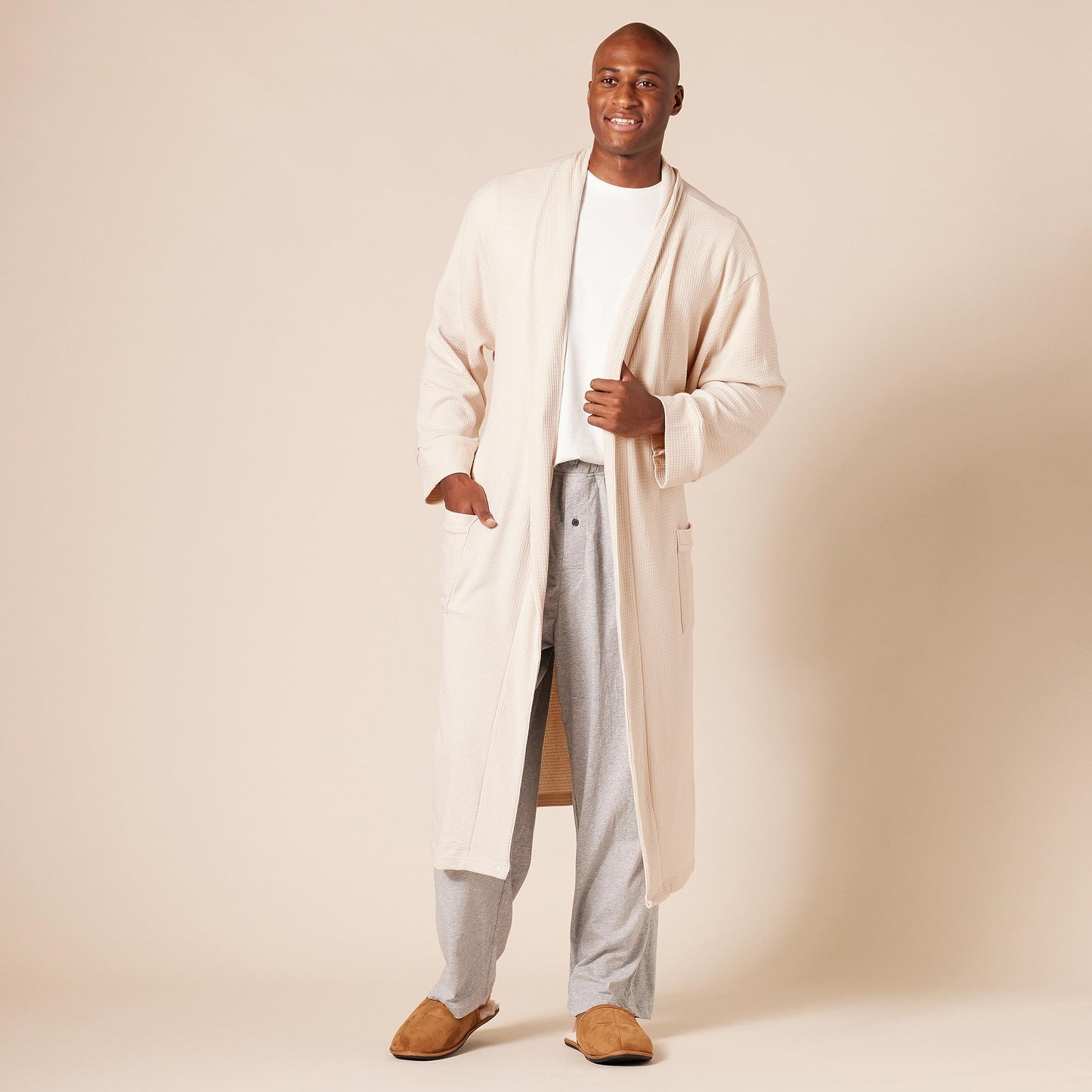 Amazon Essentials Men's Lightweight Waffle Bathrobe (Available in Big & Tall), Navy, XL-XXL