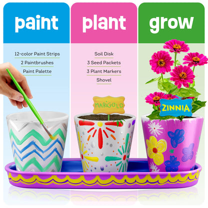 Dan&Darci Paint & Plant Stoneware Flower Gardening Kit - Gifts for Girls & Boys Ages 6-12 - Kids Arts & Crafts Project Birthday Gift, STEM Activity for Age 6, 7, 8, 9, 10, 11 & 12 Year Old Girl