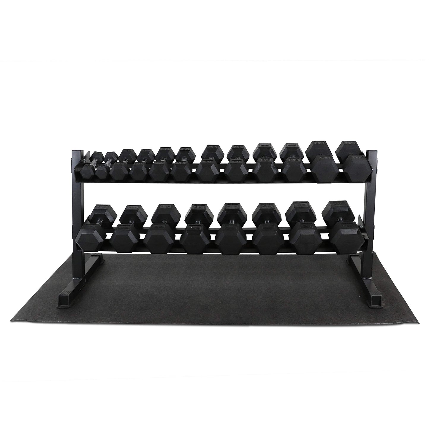 WF Athletic Supply Rubber Coated Hex Dumbbell Set, Multiple Choices Available - Dumbbells with Rack Stand and Mat, or Dumbbells Only (200/550/1200/2100/3000 LB)