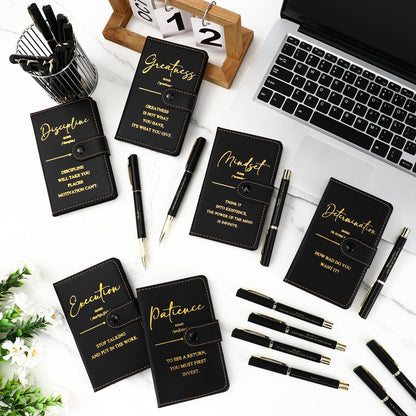Tenceur 10 Sets Teacher Appreciation Gifts in Bulk Pocket Notebooks with Pens Motivational Leather Journals for Staff Employee Teacher Students Office School Supplies (Black)
