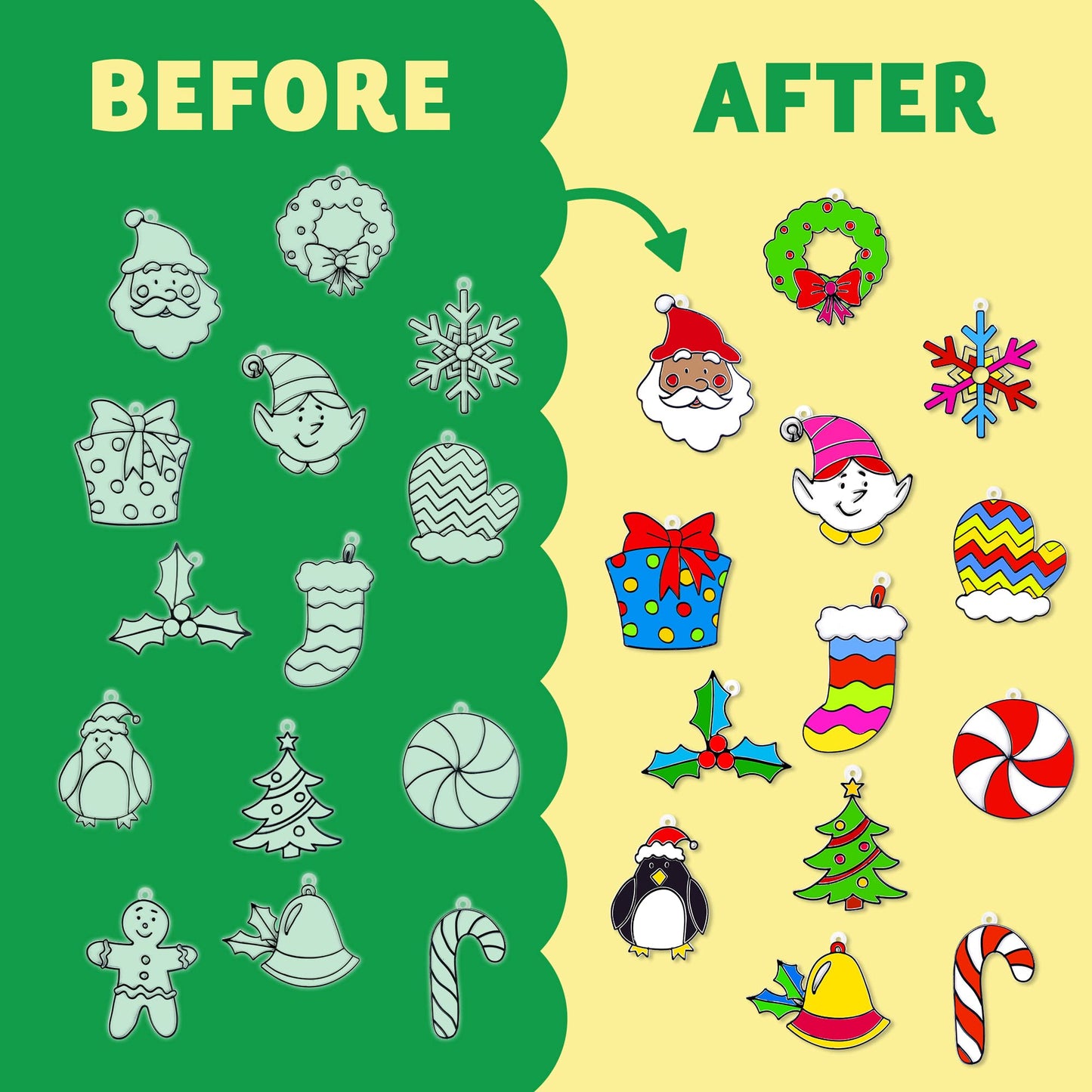 JOYIN Christmas 18 PCS Window Sun Catchers DIY Paint Art and Craft Kit, Make Your Own Window Clings for Christmas Holiday Decorations,Kids Art Project