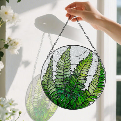 8-Inch Stained Glass Ornament, Stained Glass Window Hanging, Window Hanging Decor Suncatcher, Fern Plant Ornament | Christmas, Mother's Day, Birthday | Gifts for Mom, Grandma Gifts, Plant Lover Gift