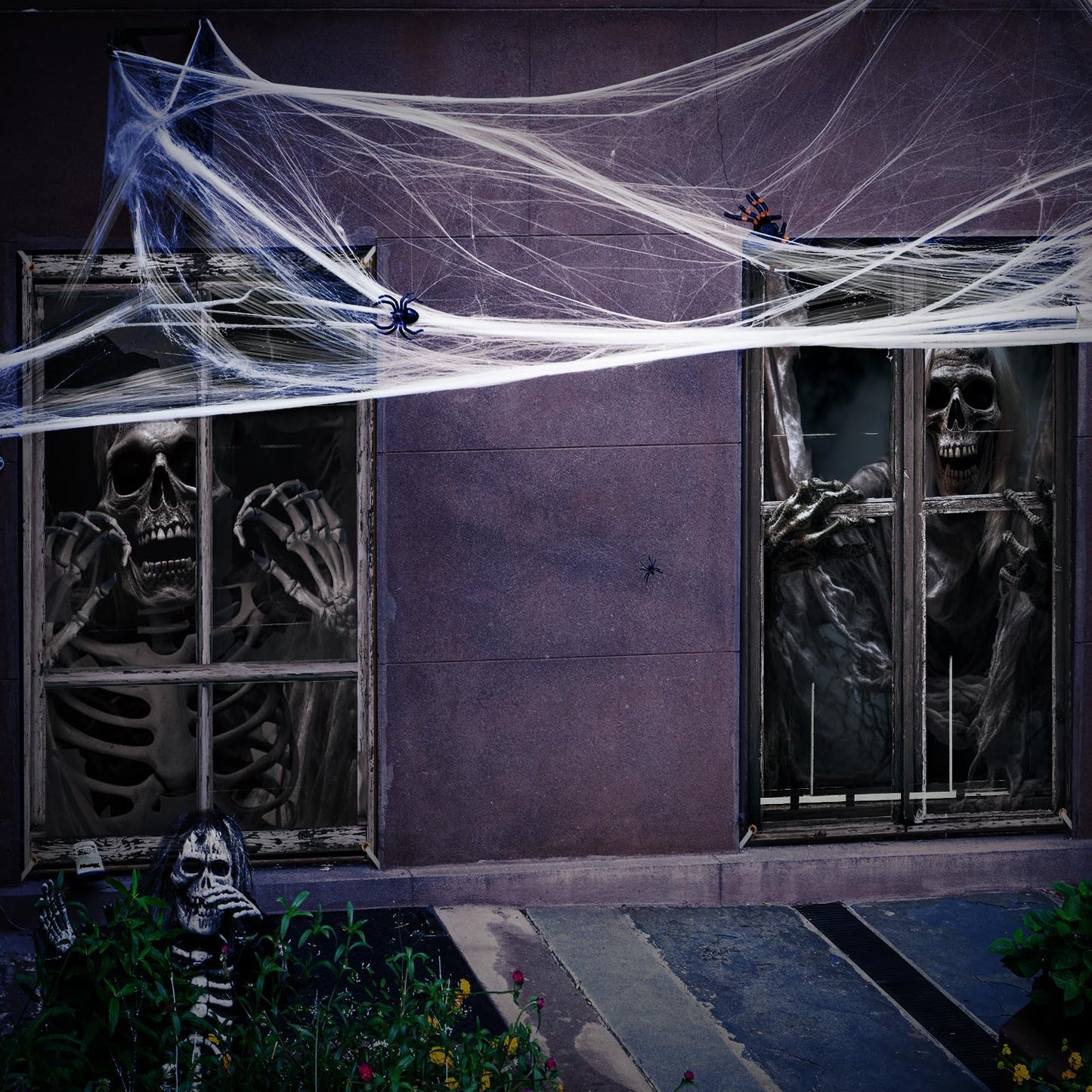 Newwiee 2 Pcs Scary Halloween Curtain Window Silhouette Cover Decoration Theme Poster for Indoor Outdoor Party Wall Door(Skull)