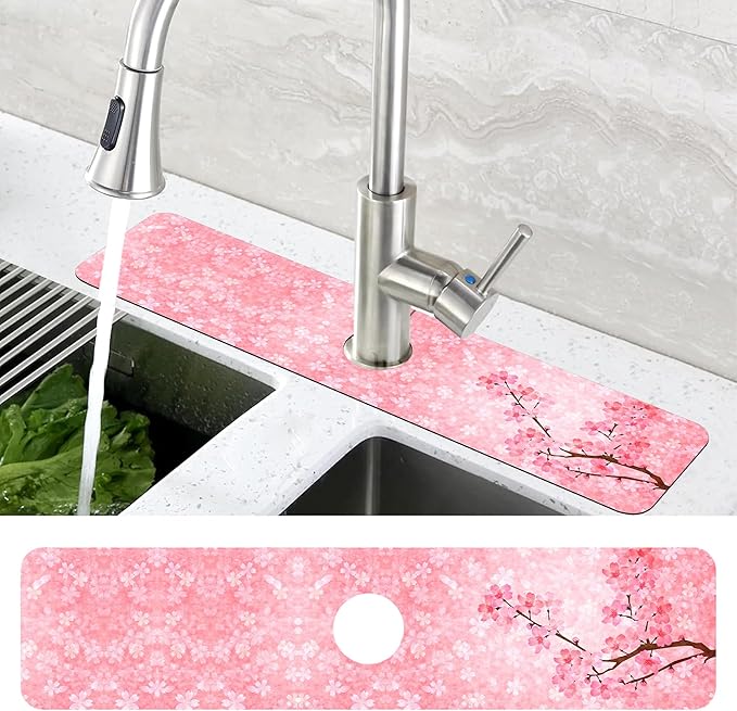 Spring Cherry Blossom Kitchen Sink Splash Guard Absorbent Fast Drying Mat