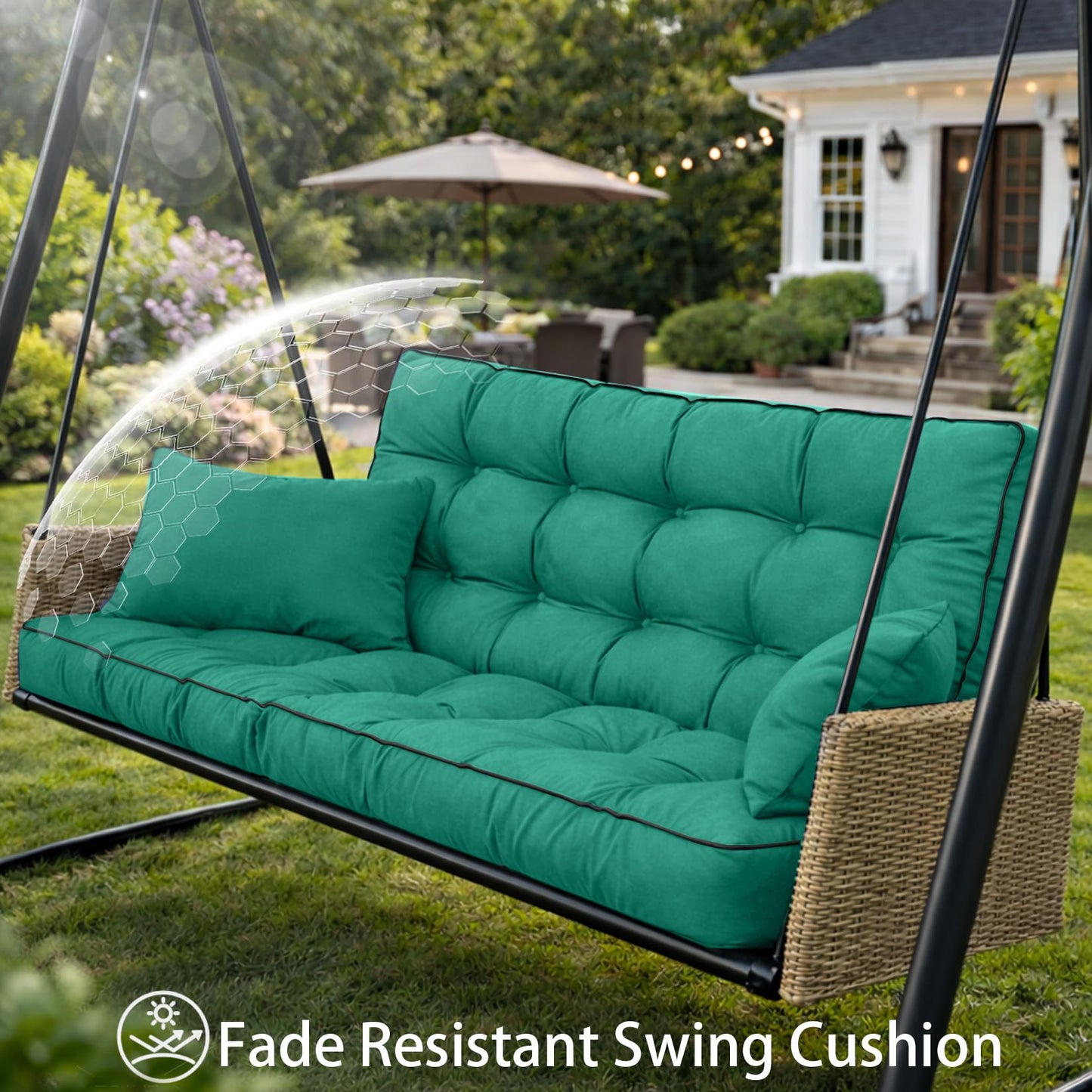 Kerkrot Porch Swing Cushions, Waterproof & Fade Resistant Outdoor Swing Cushion 63 Inch, Swing Cushions 3 Seater Replacement for Outdoor Furniture, Patio, Garden (Lake Blue, 63 x 40 inch)