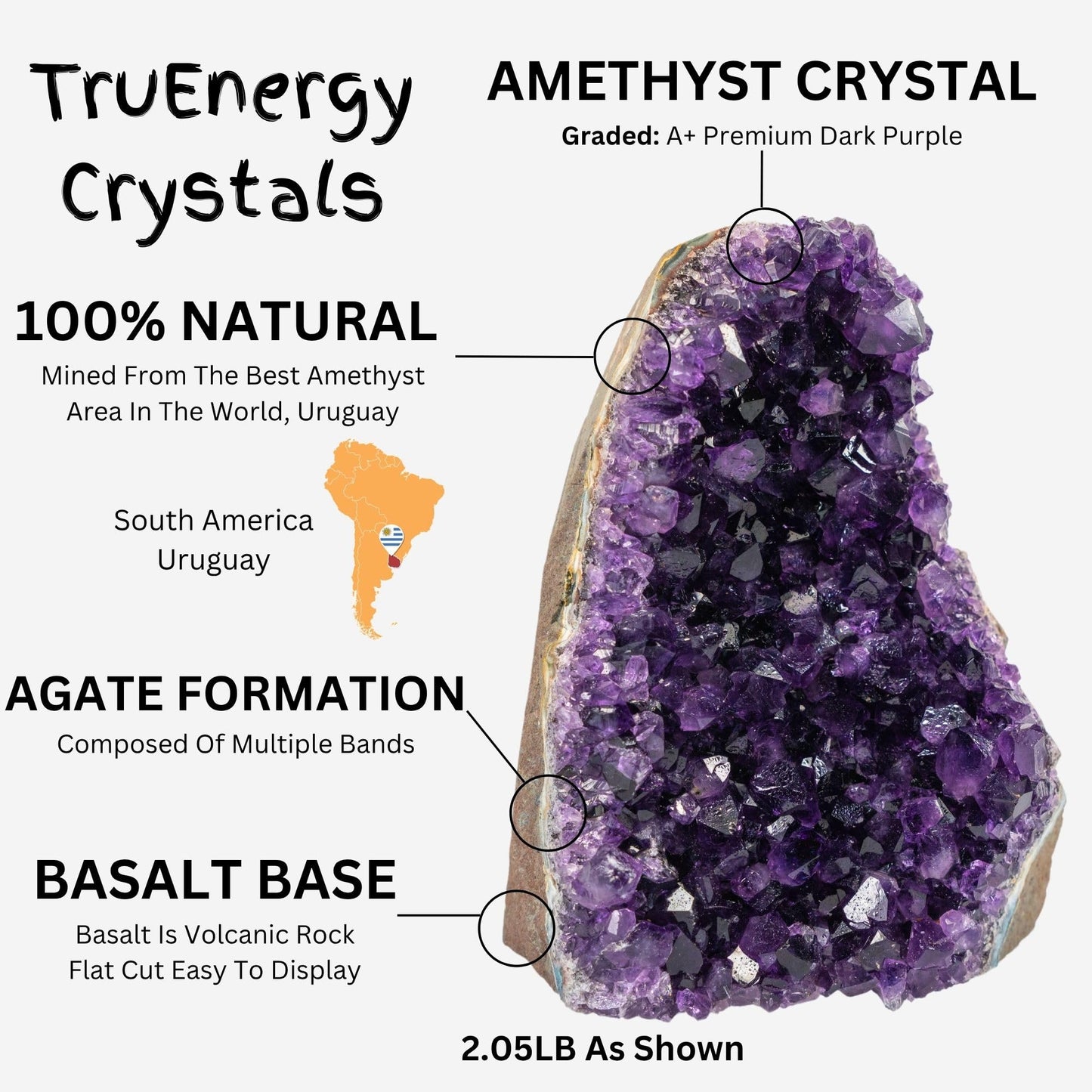 TRUENERGY Natural Amethyst Cluster Quartz Crystal – 0.5 To 1.0 lbs Grade A+ Raw Dark Purple Geode Stone from Uruguay Amatista Piedra – Great for Home Decoration, Meditation, Chakra Work, Stress Relief (0.5-1 lbs)