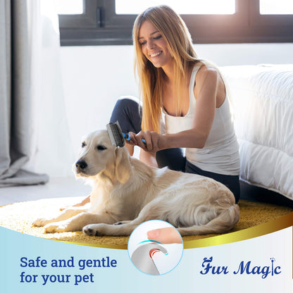 Fur Magic Deshedding and Dematting Comb Double Sided Undercoat Rake Pet Grooming Brush Removing Mats, Knots & Tangles for Dogs and Cats with Long and Medium Hair, Blue