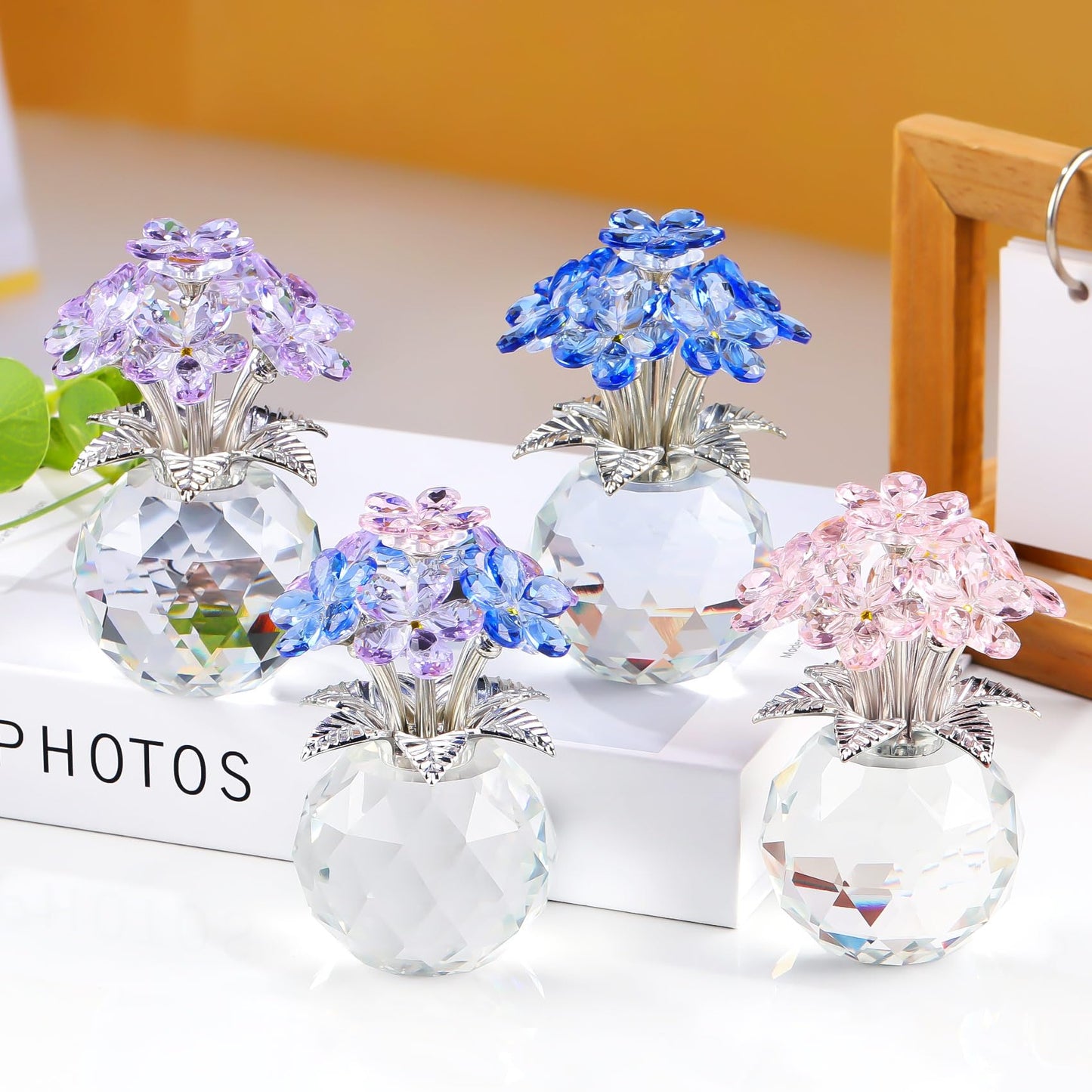 YWHL Pink Crystal Forget Me Not Figurines with Base, Crystal Glass Flower Gifts for Women, Handmade Flower Collectible Figurine Ornaments for Tabletop Centerpieces Home Decor