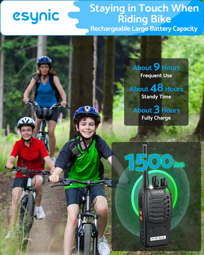 eSynic 4Pack Professional Walkie Talkies for Adults Rechargeable Walkie Talkies 16CH Two Way Radio Hand Free VOX Walkie Talkie With Earpieces& LED Lights Wonderful Gifts For Adults Kids etc