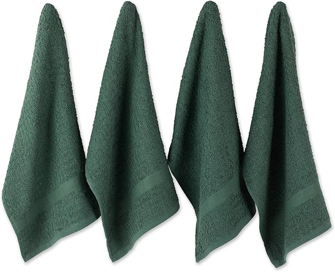 DII Basic Terry Collection Waffle Dishtowel Set, Solid Dark Green, 4 Piece