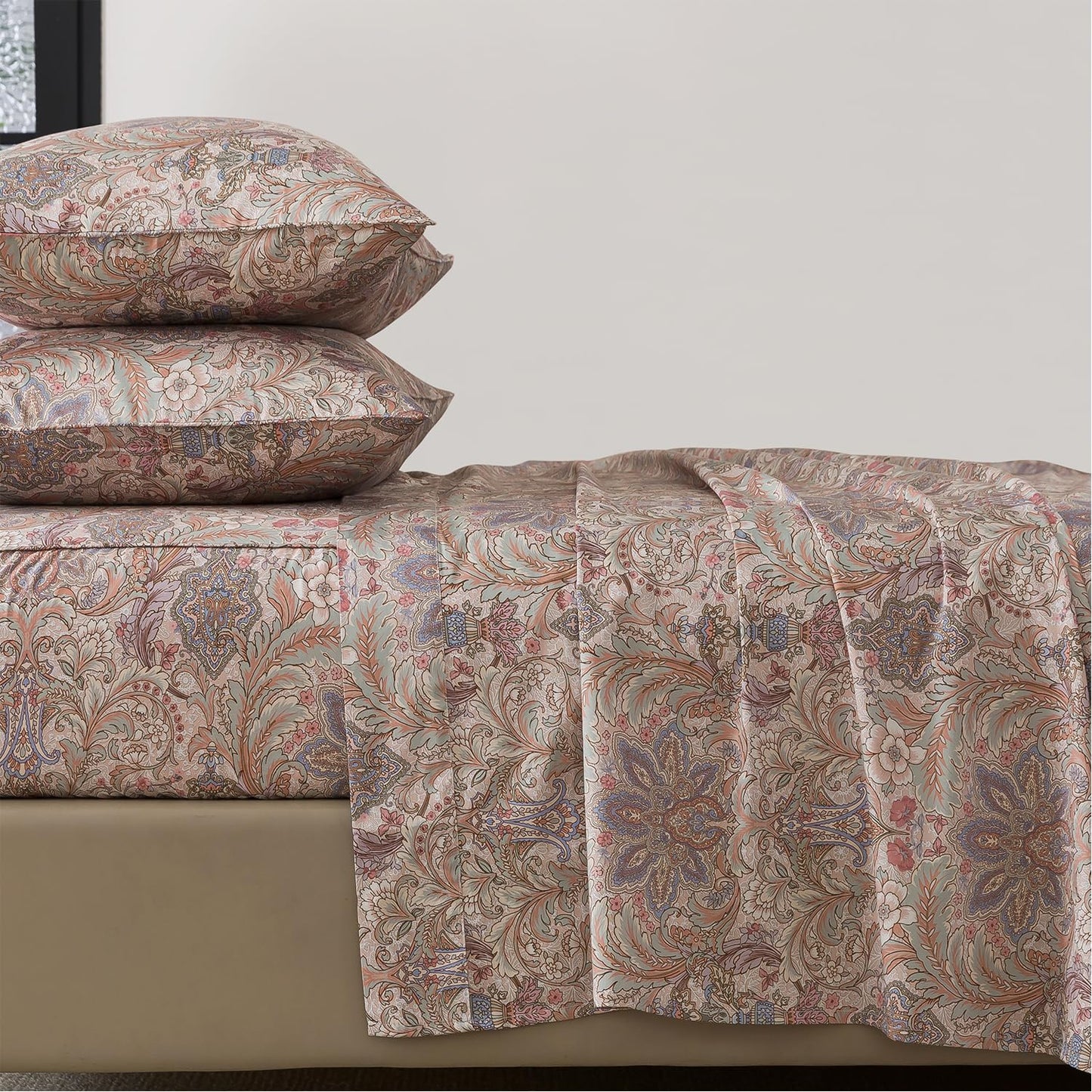 FADFAY Vintage Brown Paisley Queen Sheet Set, 4-Piece Long-Staple Cotton, Soft & Breathable, Deep Pocket Fitted Sheet for All Seasons