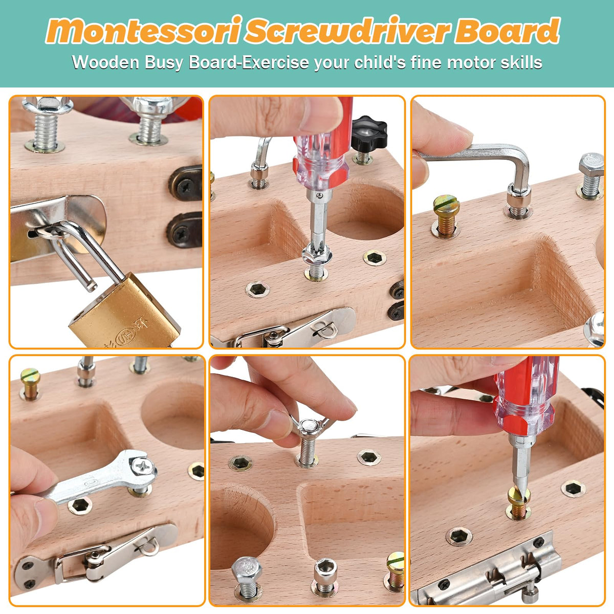 WoodTrove Montessori Screwdriver Board Set with Lock and Key, Montessori Toys for 3 4 5 Year Old, Wooden Screw Driver Activities Tools, Fine Motor Skills Preschool Learning Sensory Toy