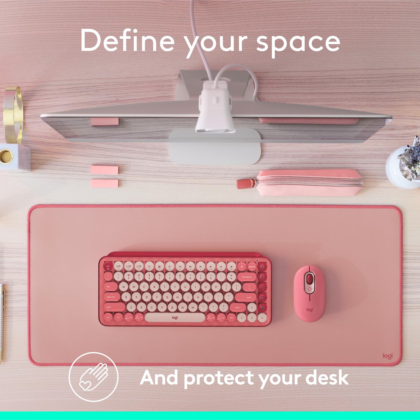 Logitech Desk Mat - Studio Series, Multifunctional Large Desk Pad, Extended Mouse Mat, Office Desk Protector with Anti-slip Base, Spill-resistant Durable Design - Pink