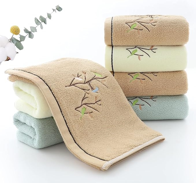Pidada Hand Towels Set of 4 Embroidered Bird Tree Pattern 100% Cotton Absorbent