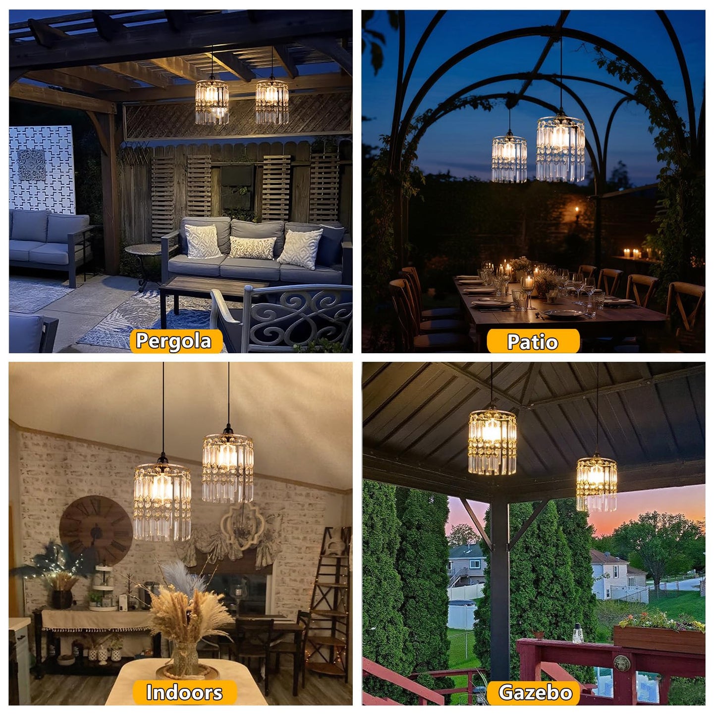 TWINKVILLA Battery Operated Chandelier, 3Pack Hanging Gazebo Lights, Acrylic Crystal Beaded Pendant Lights Outdoor Waterproof for Patio Tree Pergola Porch and Indoor Decor (3)