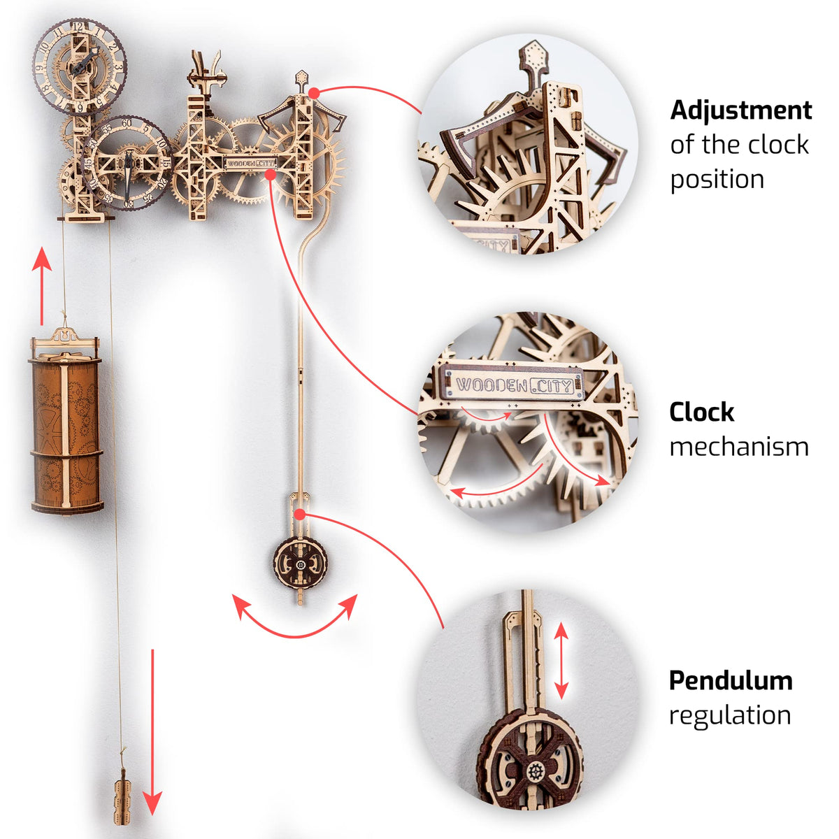 WOODEN.CITY Steampunk Wall Clock – 3D Wooden Clock Puzzle for Adults & Teens, Mechanical Pendulum Clock Building Kit with 257 Pieces
