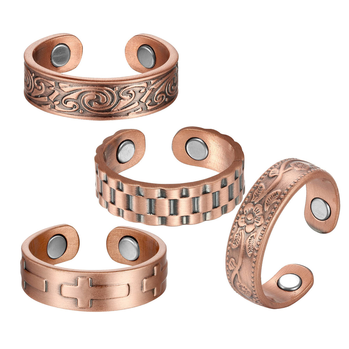 BioMag Magnetic Rings, Pure Copper Rings for Men Women, Adjustable Fingers Thumb Ring Jewelry Gift (Copper D-4Pcs)