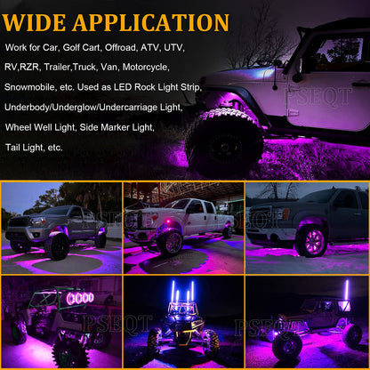 PSEQT 10Pcs LED Rock Strip Lights Car Exterior Underglow Wheel Fender Well Lighting Kits Waterproof for Golf Cart Wrangler Offroad Truck RV UTV ATV Snowmobile (Purple)