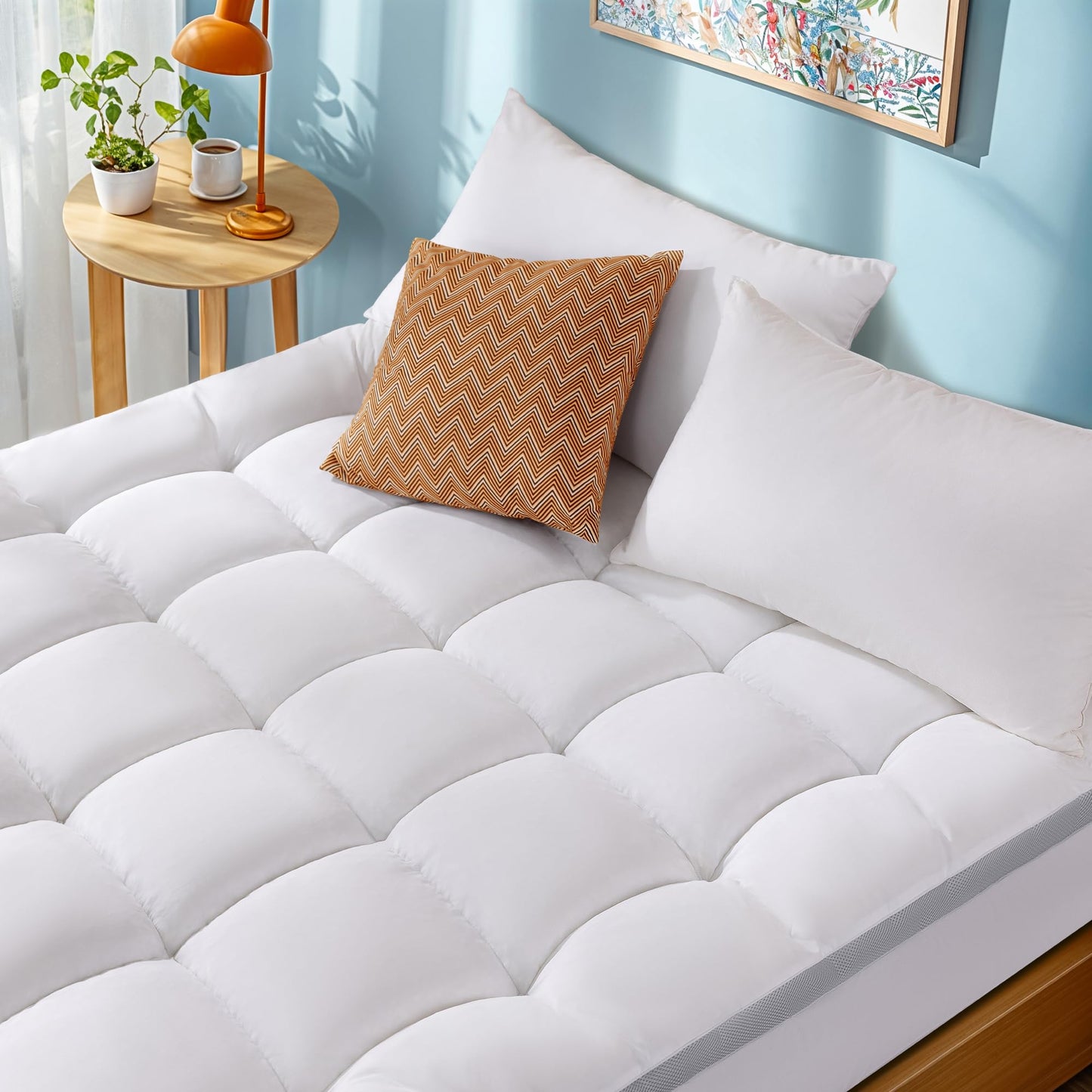 LIANLAM Memory Foam Mattress Pad Queen with Breathable Air Mesh Sides,Ergonomic Mattress Pad for Back Pain, Extra Thick Cooling Pillow Top with 6"-18" Deep Pocket(60"x80")