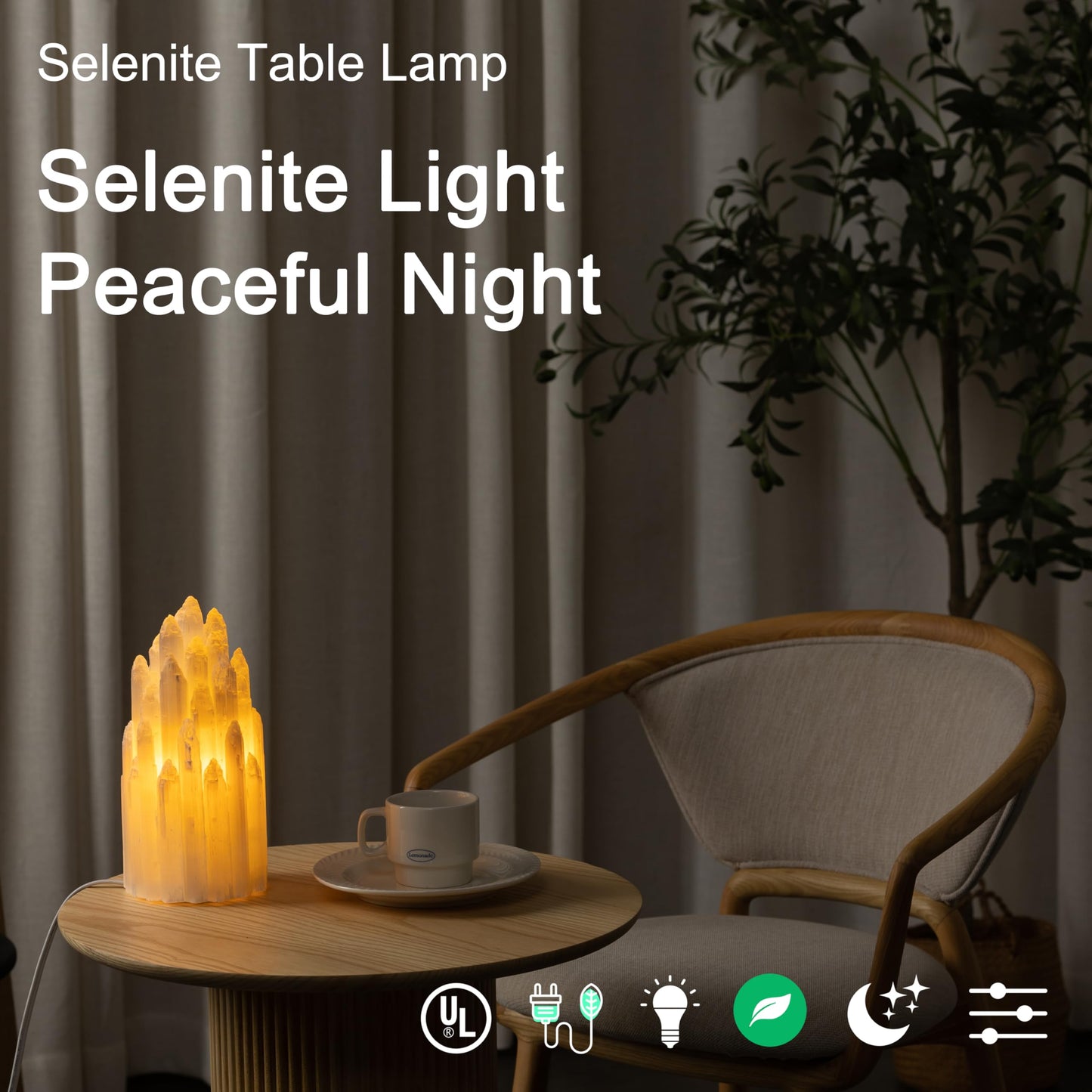YeasHome Handcrafted Selenite Lamp Salt Lamp Natural Crystal Light for Relaxation Table Lamp Salt Rock Night Light with Dimmer Switch for Bedroom, Yoga Room, Healing Meditation Decor White
