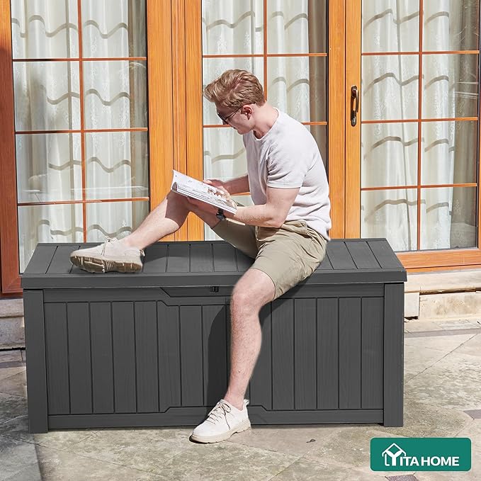 YITAHOME 120 Gallon Outdoor Storage Deck Box, Large Resin Patio Storage for Outdoor Pillows, Garden Tools and Pool Supplies, Waterproof, Lockable, (Dark Grey)