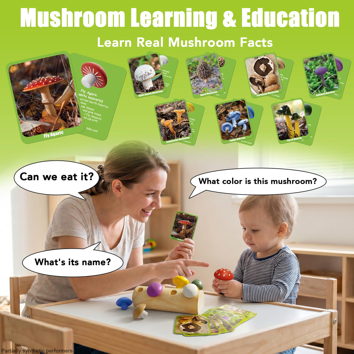 minewon Mushroom Montessori Wooden Educational Toy for Toddlers 18M+ – Preschool Learning Playset, Fine Motor & Color Recognition Kids Toy