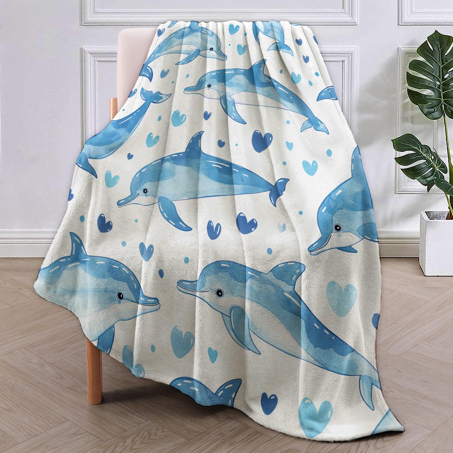 VANZEV Dolphin Fleece Blanket Gifts for Kids and Adults, Cute Marine Life Cozy Throw Blankets, Soft Warm Plush Dolphin Blanket for Home Decor, 50x60 inches